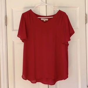 LOFT V Neck Flutter Sleeve Blouse
